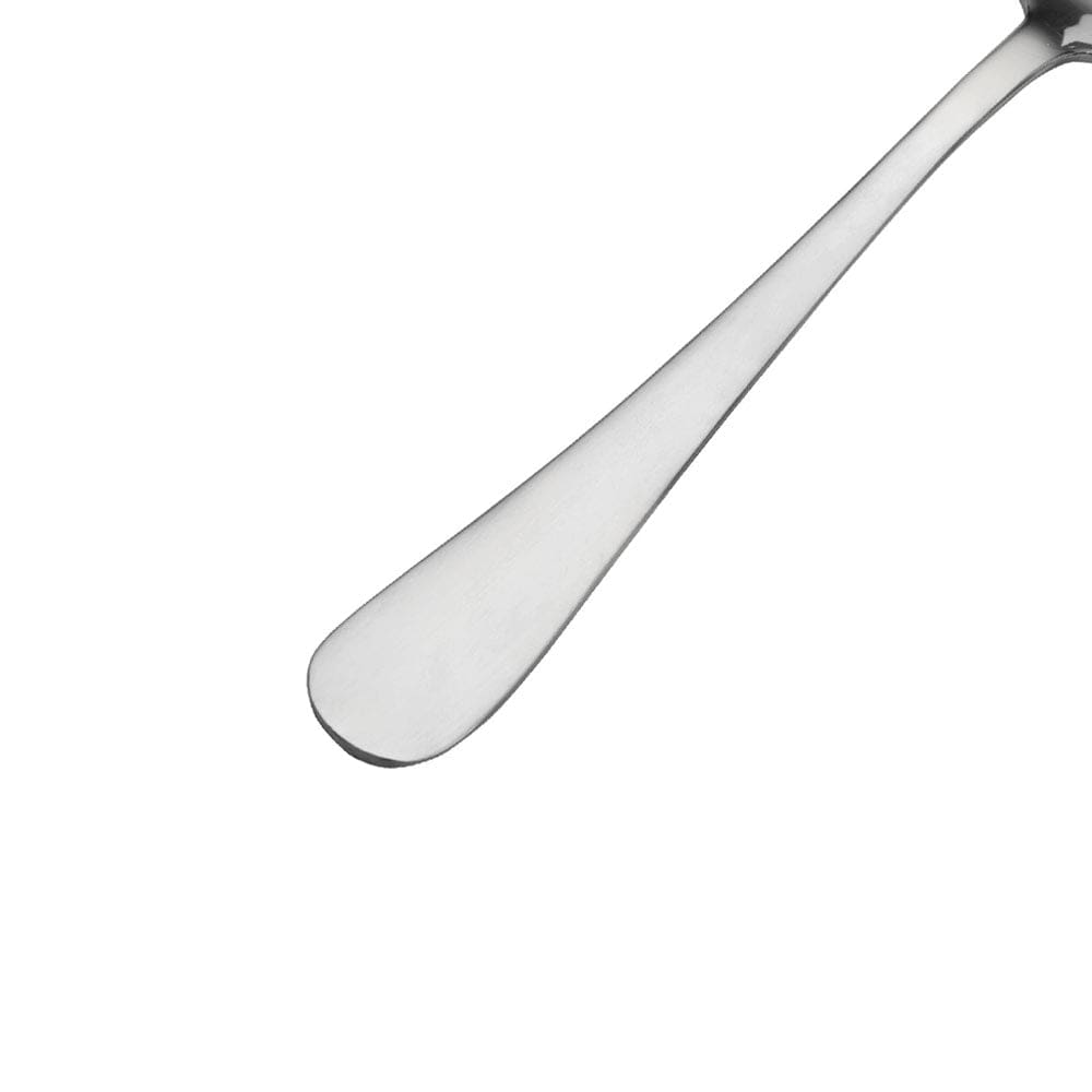 Close-up of stainless steel dinner fork showcasing smooth satin finish