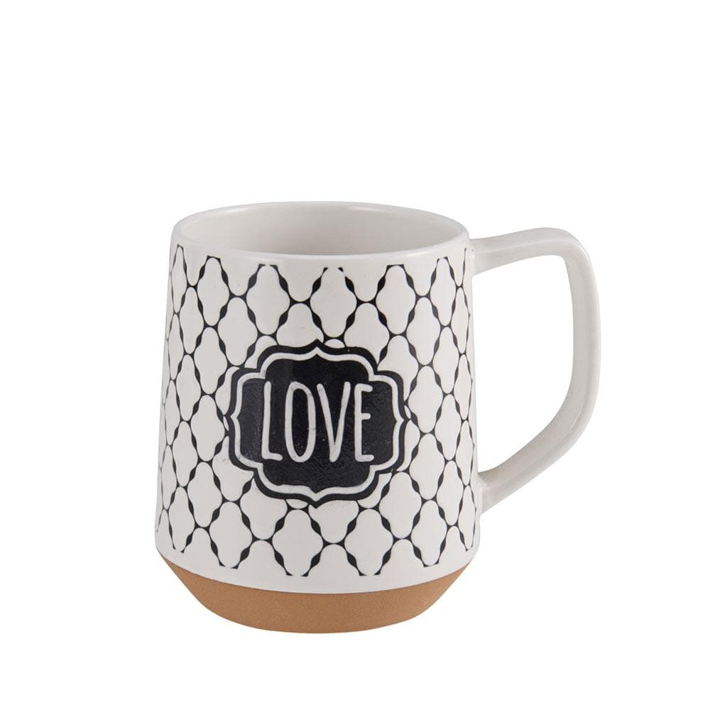 Set of 6 decorative coffee mugs arranged on a kitchen table, showcasing their unique sentiments.