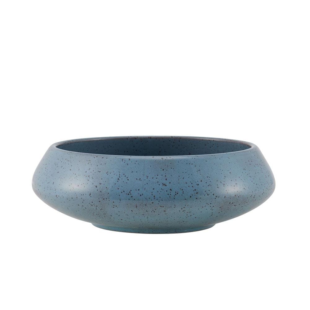 Assorted large 27 oz speckled bowls displayed with fruits, emphasizing their versatility and design.