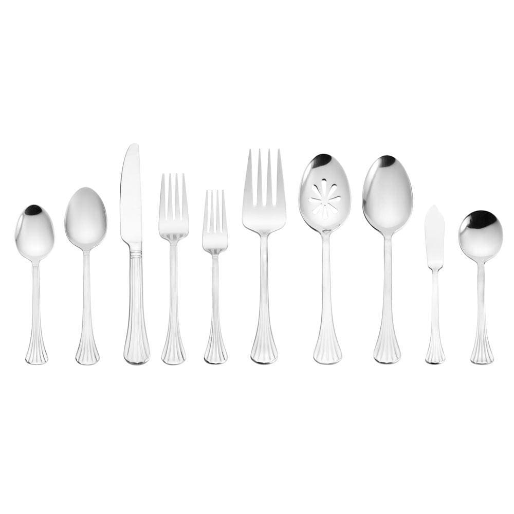 Dishwasher safe silverware service for 8 with serving pieces displayed