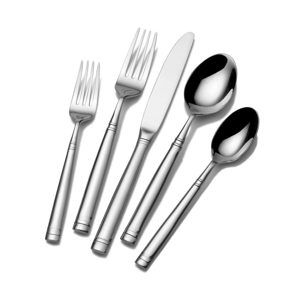 Close-up of the clean lines and sleek design of the stainless steel cutlery from the Stephanie flatware set.