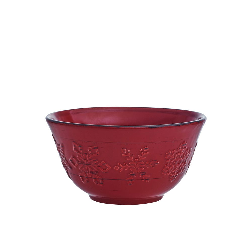 Table setting with the Rustic Trellis Snowflakes Dinnerware Set, showcasing its festive appeal for holiday gatherings.