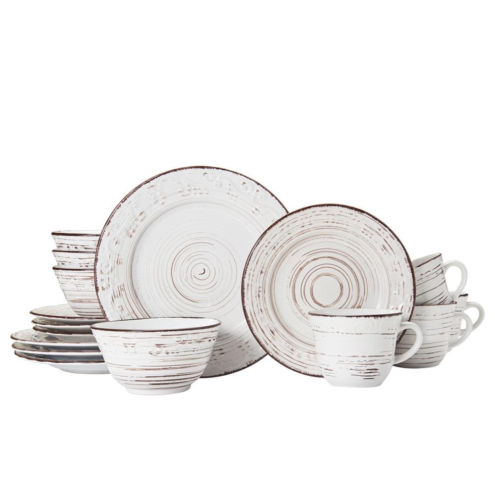 Close-up of stoneware dinner plates and bowls in white, perfect for family meals