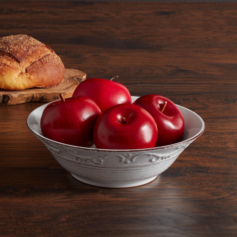 Trellis White stoneware vegetable bowl from above, perfect for everyday use.