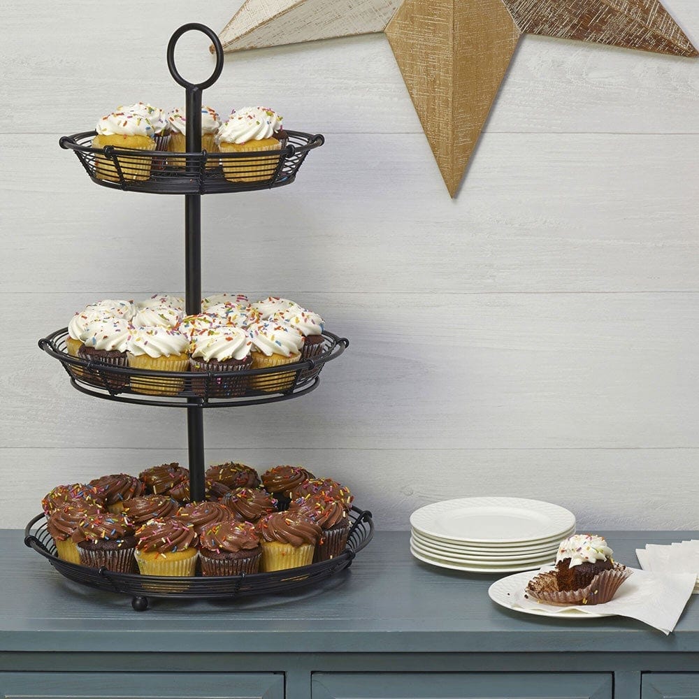 Versatile 3-tier adjustable serving stand with appetizers on display
