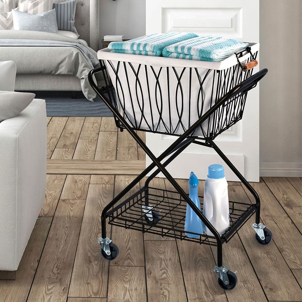 Verona laundry cart with removable basket and wheels, front view