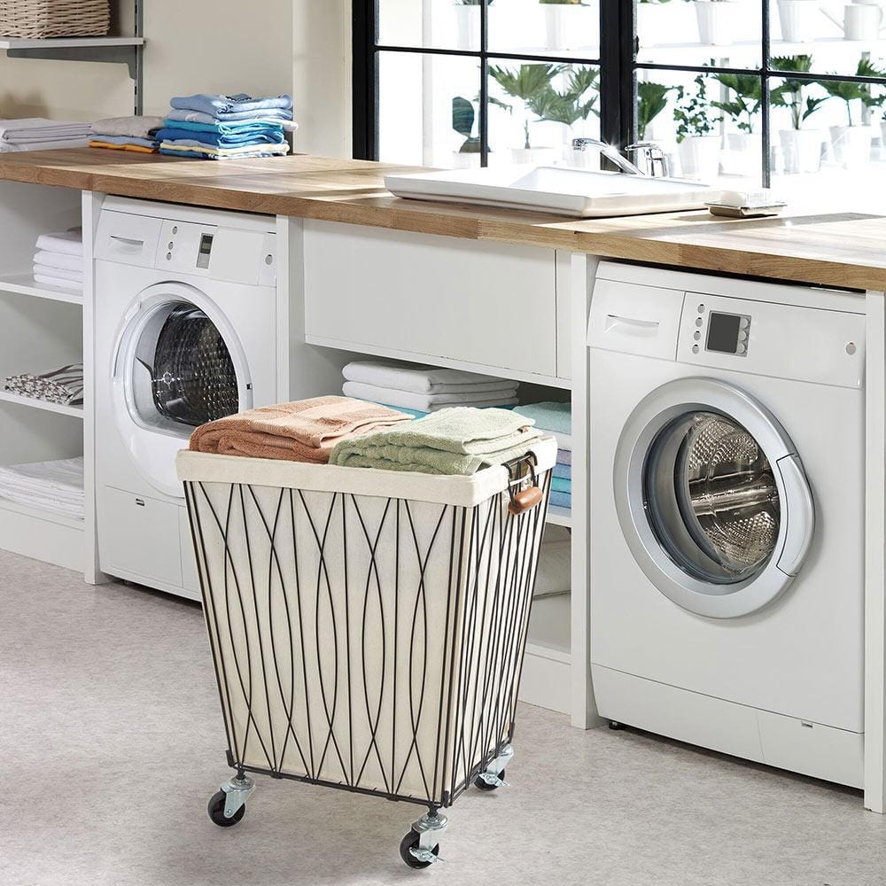 Verona Rolling Laundry Hamper showcasing its large canvas bag and wheels for easy movement.