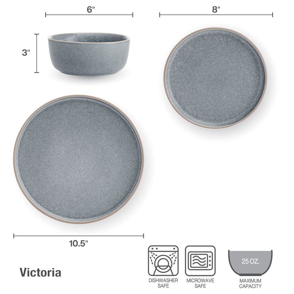 Close-up of Victoria reactive glaze stoneware dinner plates with unique color variations