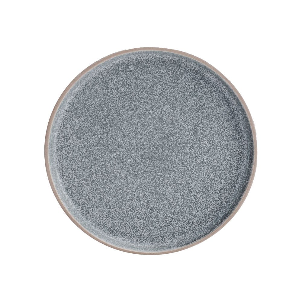 Close-up of Victoria reactive glaze stoneware dinner plates with unique color variations