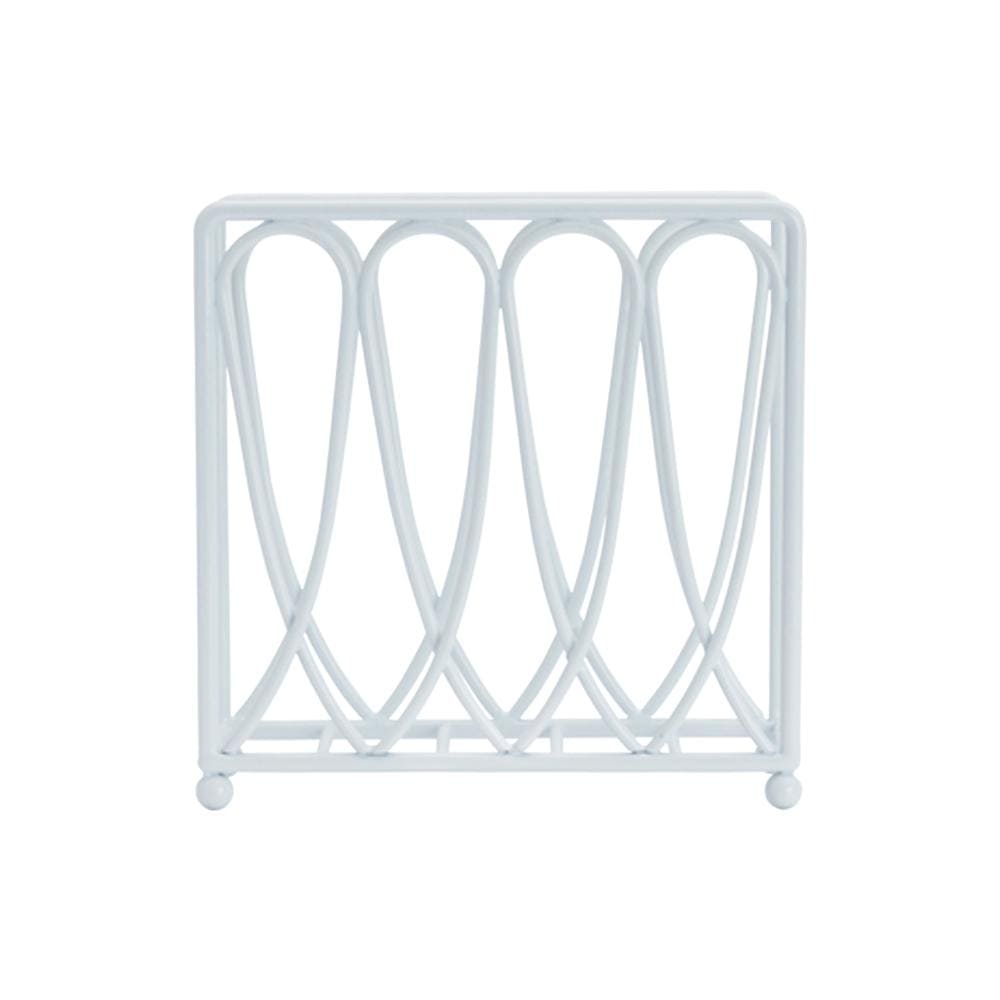 Side view of the handcrafted metal napkin holder for dining, emphasizing its sturdy structure.