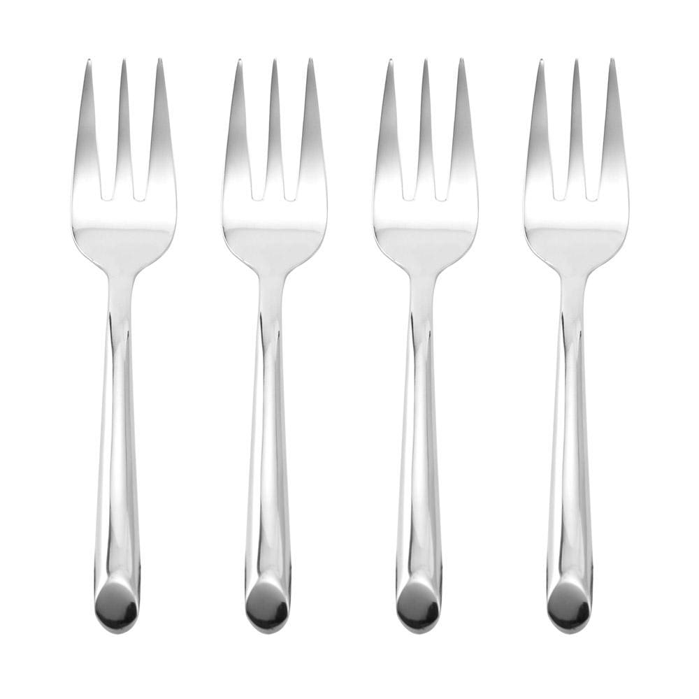 Close-up of the Wave Collection stainless steel forks, highlighting the rounded handle and bias cut base.