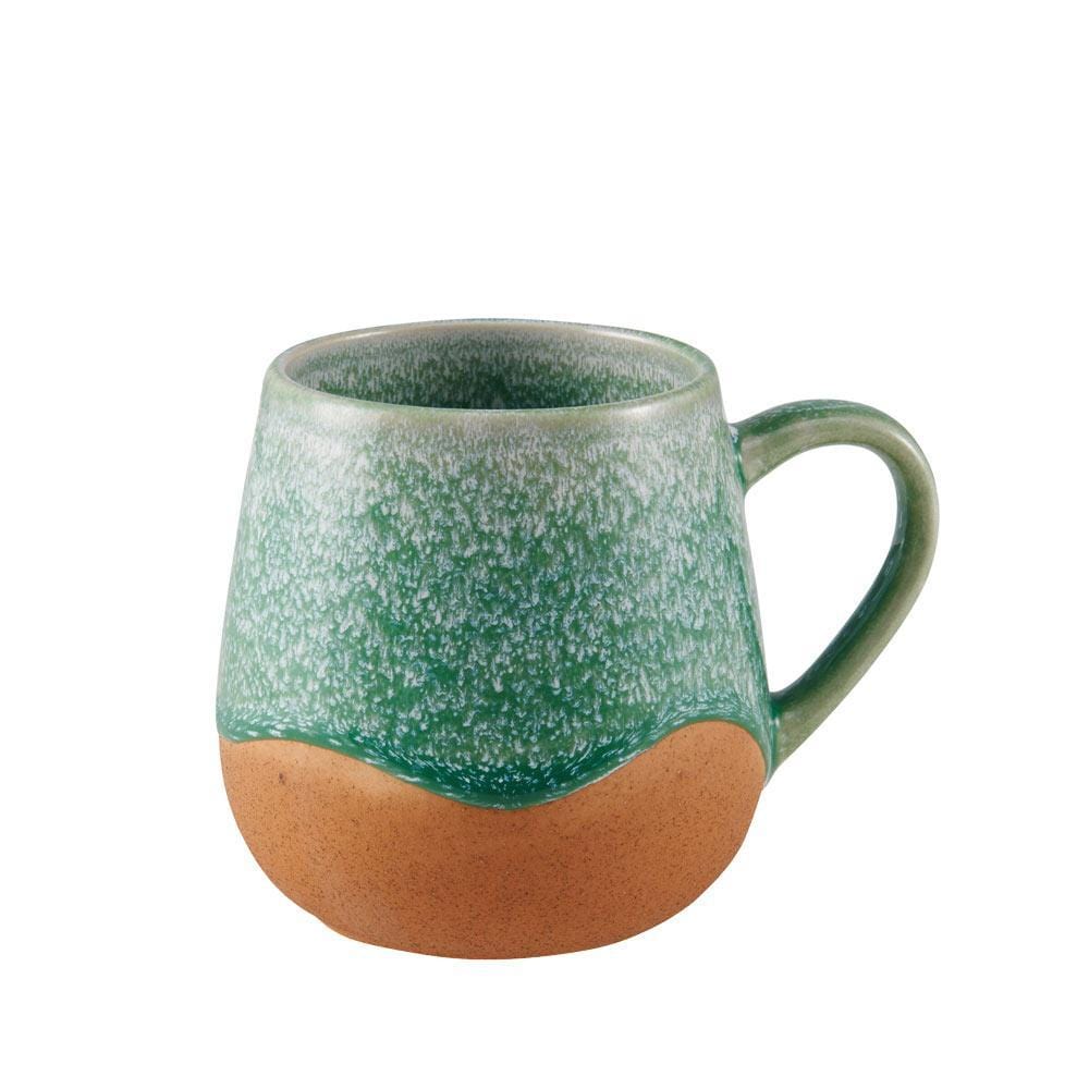 Pfaltzgraff Wave mug set showcasing vibrant colors and unique designs from different angles.