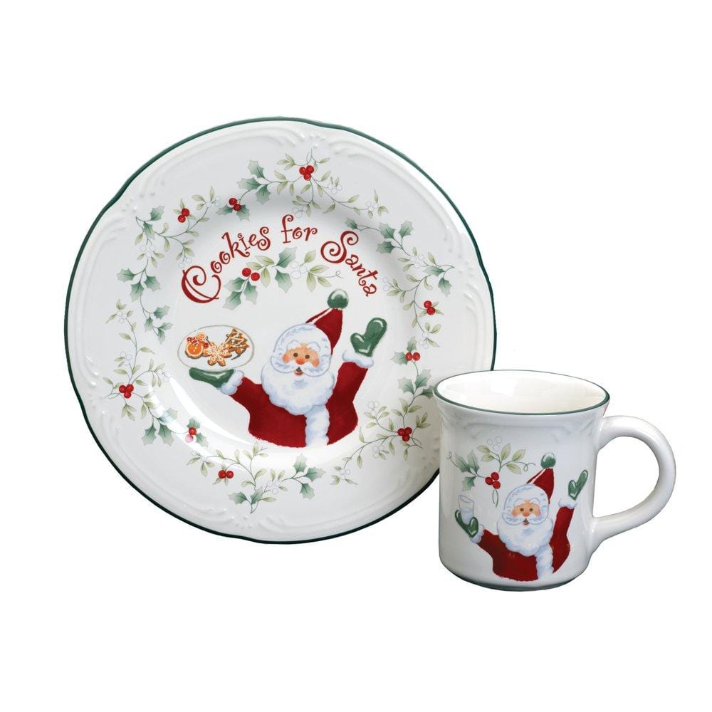 Kids placing cookies on the Christmas dinnerware set for Santa