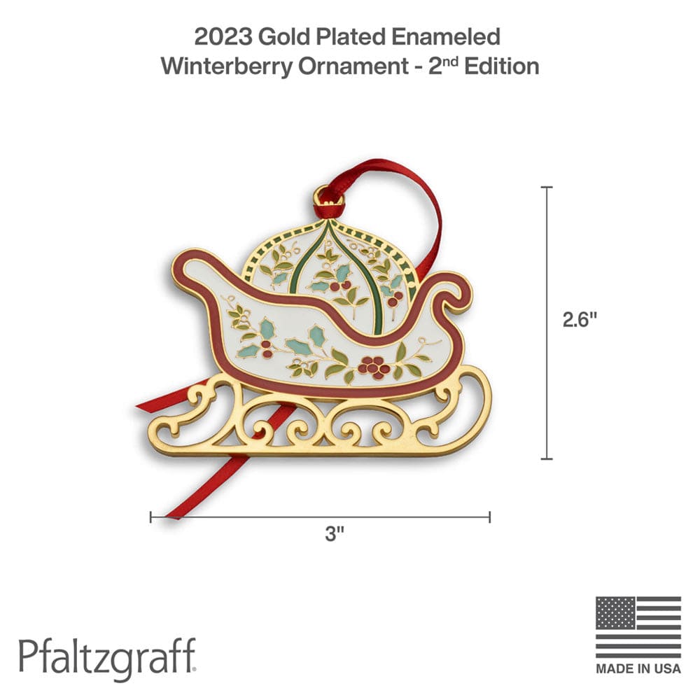 Gift presentation of the Elegant Winterberry Gold Plated Christmas Ornament in a velvet pouch with ribbon.