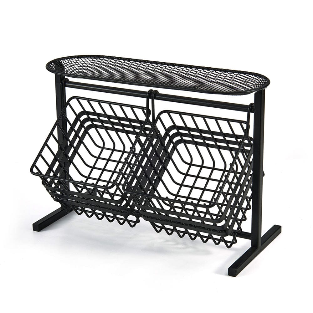 Close-up of the wrapped band design and open-wire structure of the carbon steel kitchen basket.