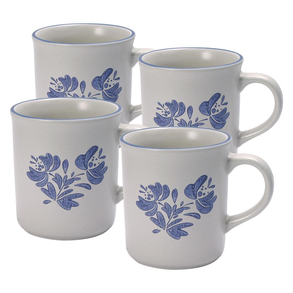 Set of four microwave safe coffee mugs displayed on a kitchen counter